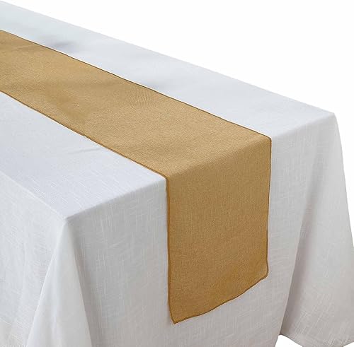 Miniatura 6 de Efavormart - Camino de mesa de yute de lino y yute de 14 x 108 pulgadas, color dorado