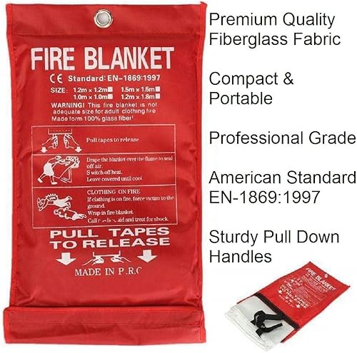 Miniatura 3 de Paquete de 5 mantas contra incendios de 39.9 x 39.3 pulgadas  Mantas de fibra de vidrio para incendios de emergencia para personas, ignífugas,