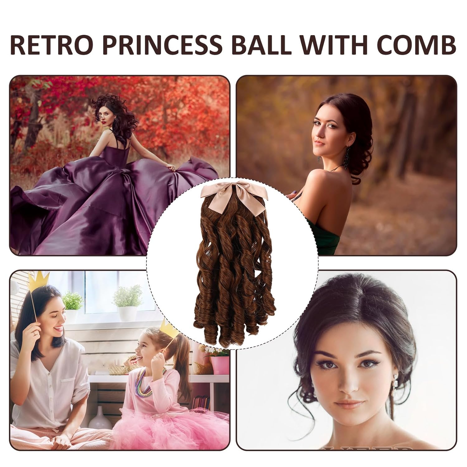 NOLITOY Hair Comb Curly Ponytail Human Hair Wigs hairpieces for women Fake Wig with Bow Ponytail Hairpiece curly wig Ringlet Ponytail Extension Long curly hair Polyester