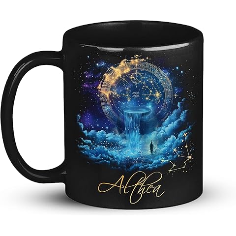 Personalized Name Aquarius Zodiac Ceramic Mug, Vibrant Astrological Sign Coffee Cup...