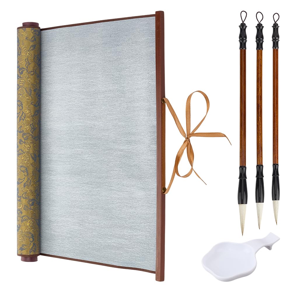 OLYCRAFT Reusable Water Writing Magic Cloth Gold Chinese Magic Cloth Water Paper No Ink Chinese Calligraphy Set Traditional Calligraphy Writing Brushes Pens for Beginners Professional Practice