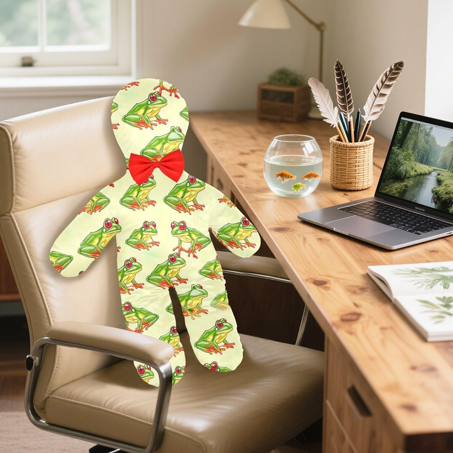 Cute Frog Human-Shaped Pillow Soft Body Pillows Washable Velvet Pillows for Anxiety Relief Sleeping Cuddling & Support