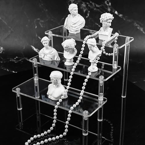 Miniatura 7 de Thyores Juego de 2 elevadores de exhibición de acrílico, soporte de 3 niveles para cupcakes, mini estante pequeño, soporte transparente para