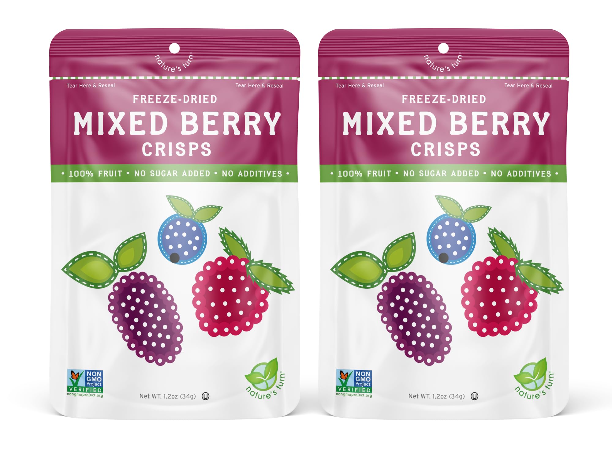 Nature’s Turn Freeze-Dried Fruit Snacks, Mixed Berry Crisps, Pack of 2 (1.2 oz Each)