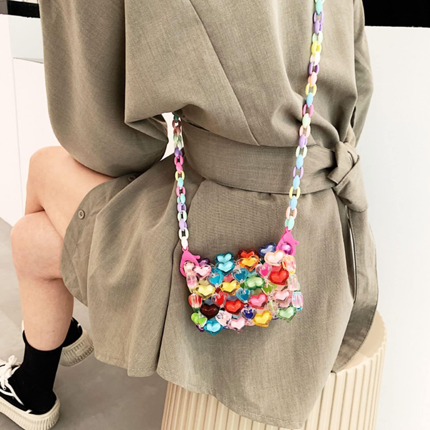 One Women's Color Beaded bags Color Red Crystal Bag Hand Knitting Glitter bead bag Acrylic - Image 6