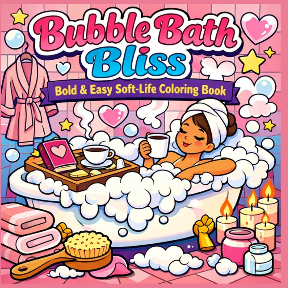 Bubble Bath Bliss: Bold & Easy Soft-Life Coloring Book: Cozy Self-Care Scenes of Relaxing Bubble Baths, Candles, Tea, and Girl Therapy Moments