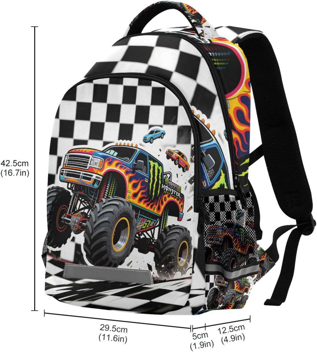 ALAZA Monster Truck Car Buffalo Plaid Check Backpacks Travel Laptop Daypack School Book Bag for Men Women Teens Kids