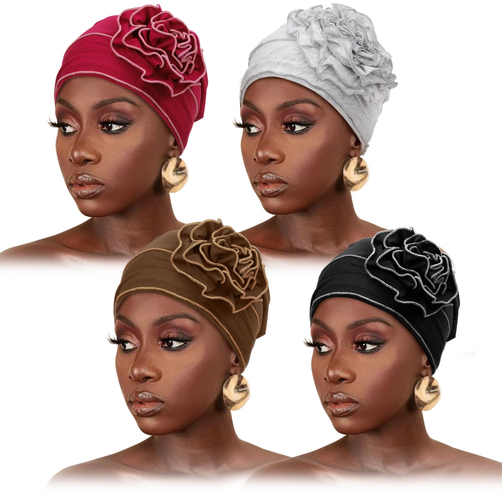 DRESHOW Chemo Turban Headwear Soft Cancer Headwrap Hat for Women Beanies Flowers Hair Loss Cap