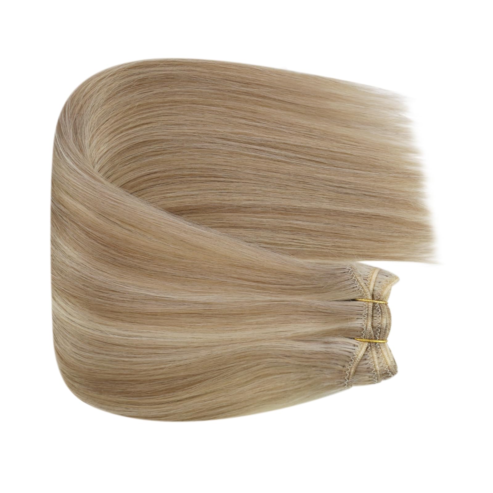 Fshine Dopinki do włosów z prawdziwych włosów, 60 cm, 100 g, podwójne pasma, platynowy blond i waniliowy blond, treski do wszycia, solidne i trwałe, kolor 16P22