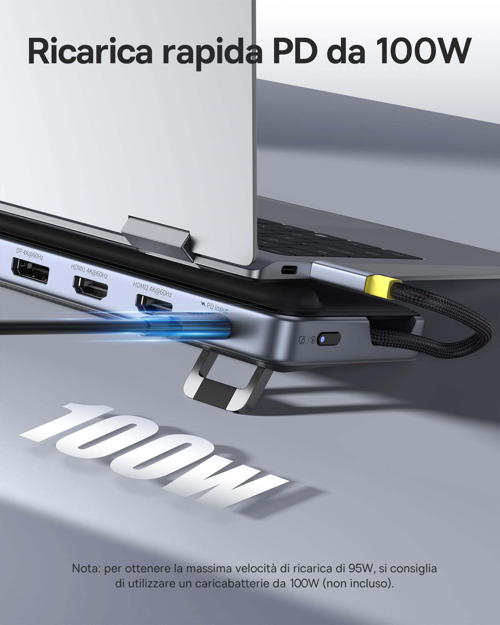 Baseus Docking Station Supporto per Laptop, 12 in 1 HUB Triplo Display 4K HDMI/DP, Dati Veloci USB A/C 10 Gbps, PD 100W, Ethernet, TF/SD, Docking Station USB C con Supporto per Windows