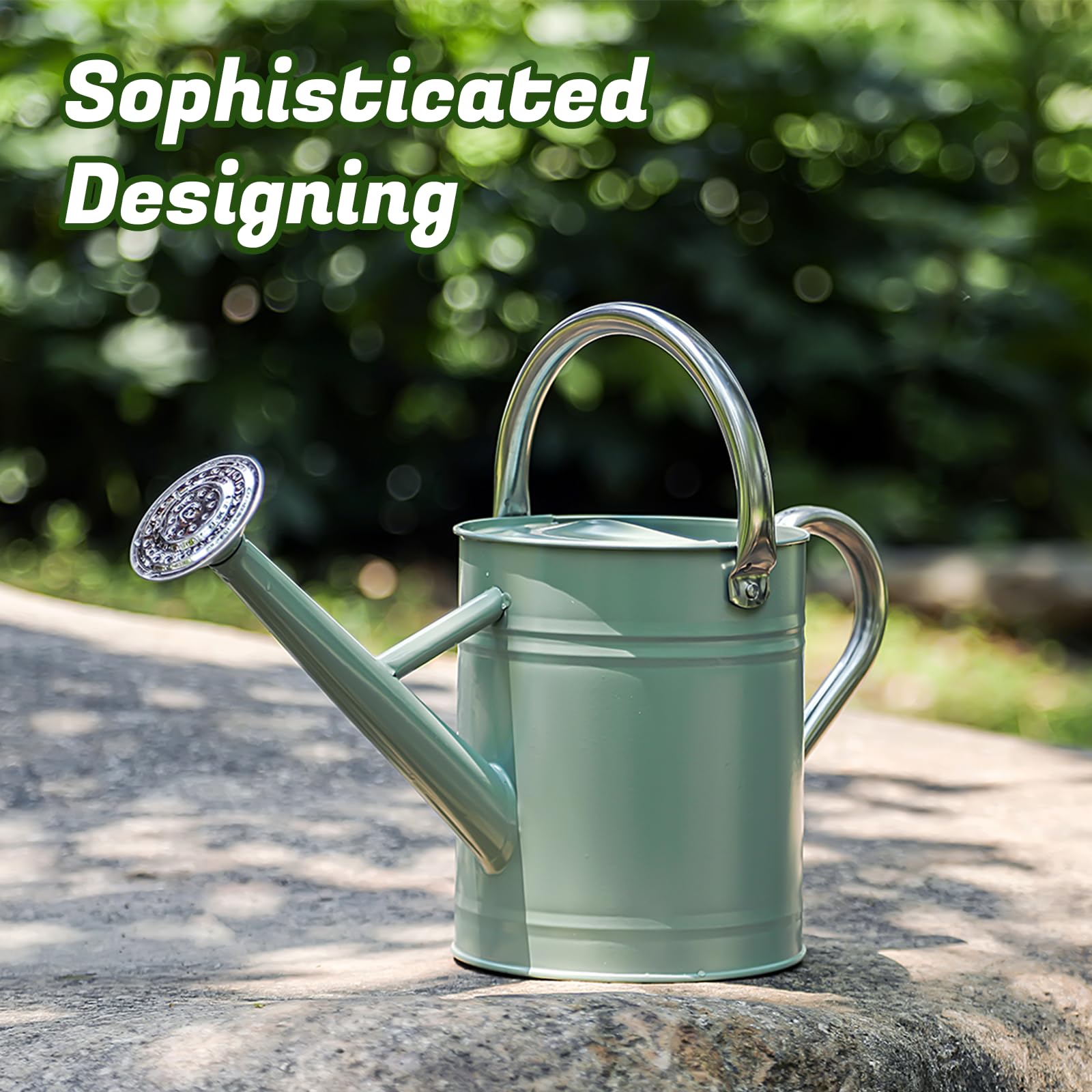 Annaffiatoio per piante da 1 gallone, annaffiatoio per giardinaggio interno ed esterno, vaso in acciaio zincato con beccuccio rimovibile, lattina in metallo con manico ergonomico mobile (verde crema)