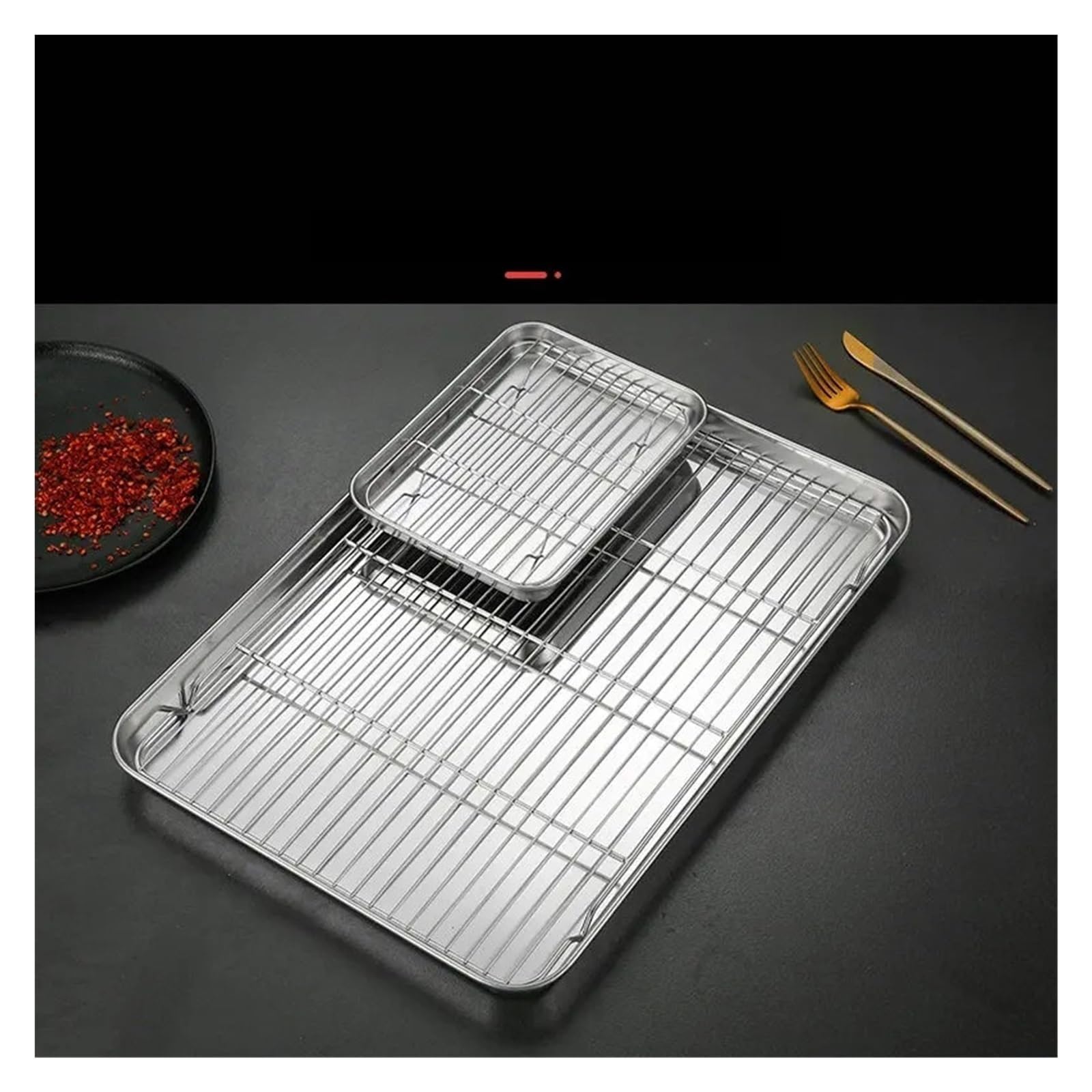 HIZON Parrilla y Bandeja de Goteo integradas de Acero Inoxidable 304 | Bandeja for hornear con rejilla integrada for asar en horno y freír al aire(NO3 31.5X34.5CM)
