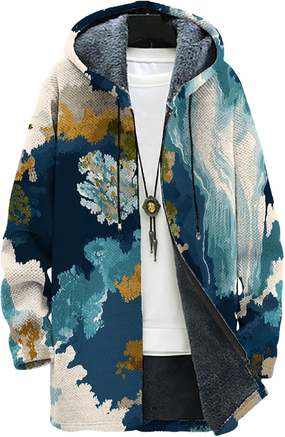 Mens Hooded Cardigan Zip Up Long Sleeve Sweater Hoodie Winter Plus Size Coat with P...