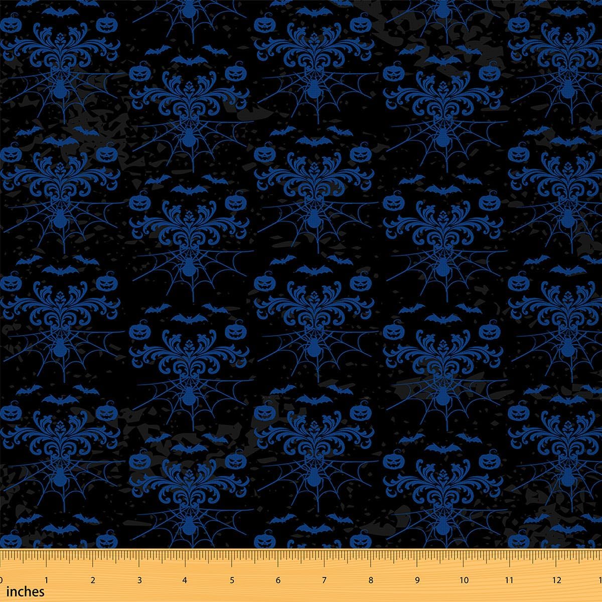 Halloween Fabric by The Yard,Blue Spider Web Decorative Fabric,Gothic Bats Pumpinks Quilting Supplies for Sewing,Retro Victorian Floral DIY Crafts,3 Yards,108" L x 59" W