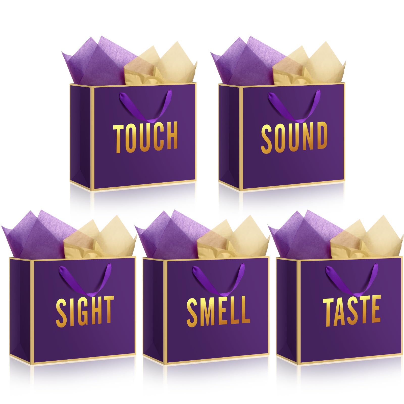 Kolldenn 5 Senses Gift Bags for Him Her Five Senses Gift Bag with Ribbon Handles and Tissue Paper Present Wrappings for Valentine Wedding Birthday