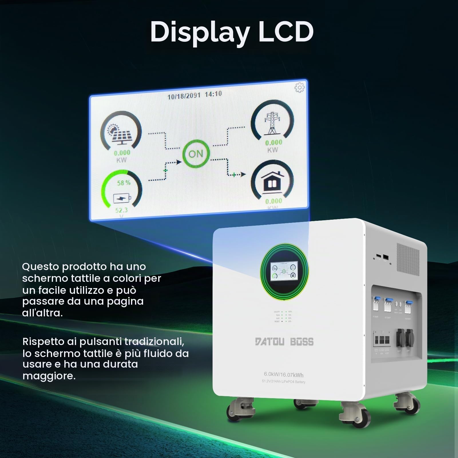 DATOUBOSS 48V 314Ah 16.07kWh Batteria LiFePO4 con Inverter Ibrido All-in-One da 6000W, Ingresso PV 9000W con Modulo WiFi, 8000+ Cicli di Carica, Plug & Play ideale per Stoccaggio PV, Stoccaggio Solare