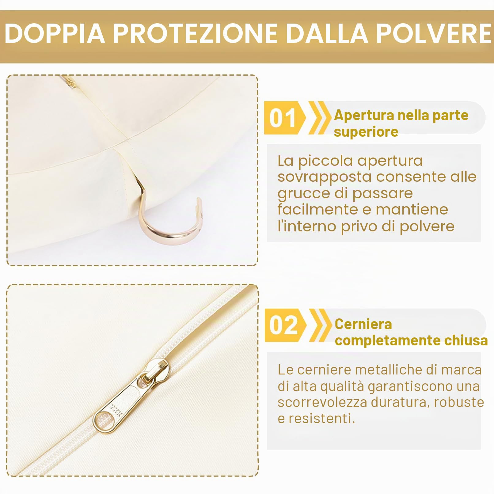 Custodie per Abiti in Cotone, Copriabiti Antipolvere, 3 Pezzi Di Custodia Porta Abiti Traspiranti Con Cerniera in Metallo, Copri Abiti Da Armadio per Pellicce, Visoni 100×58cm, Piatto