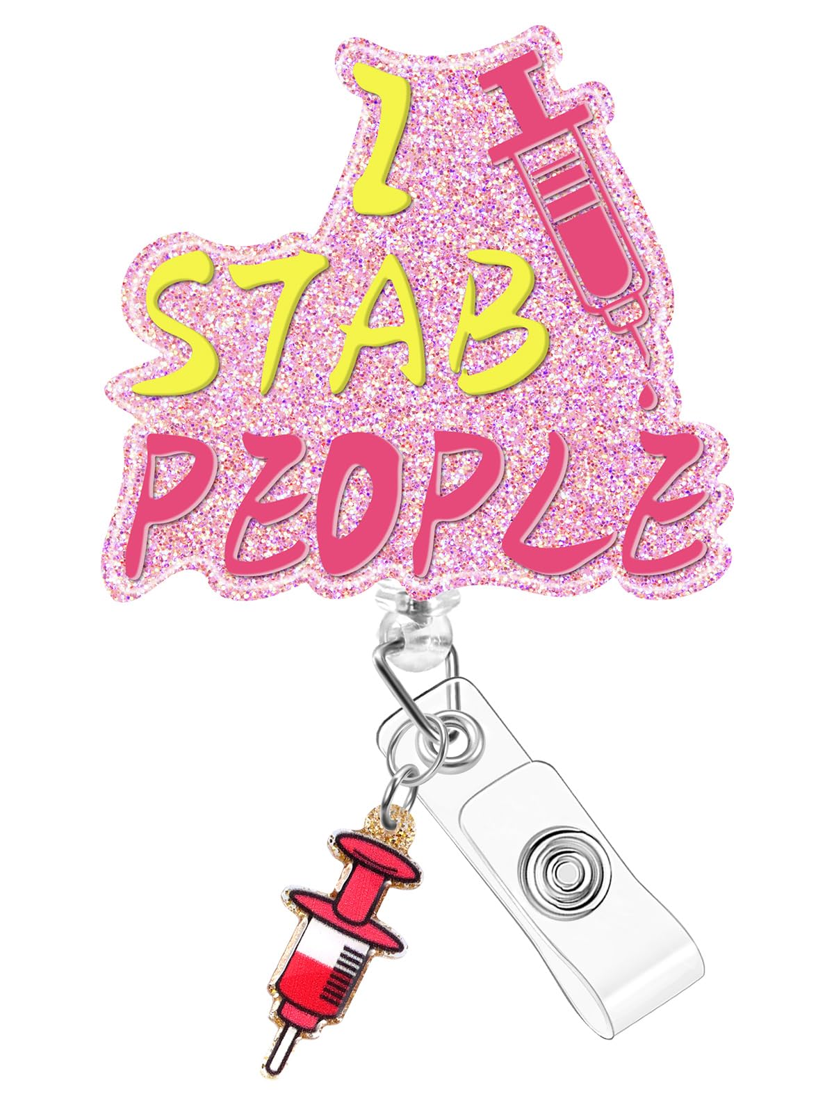 Plifal Nurse Badge Reel Holder Clip - Funny Phlebotomist I Stab People Retractable ID Name Card Badge Reel with Charm Alligator Clip, Nurse Nursing Office Medical Worker Student Accessories Gifts