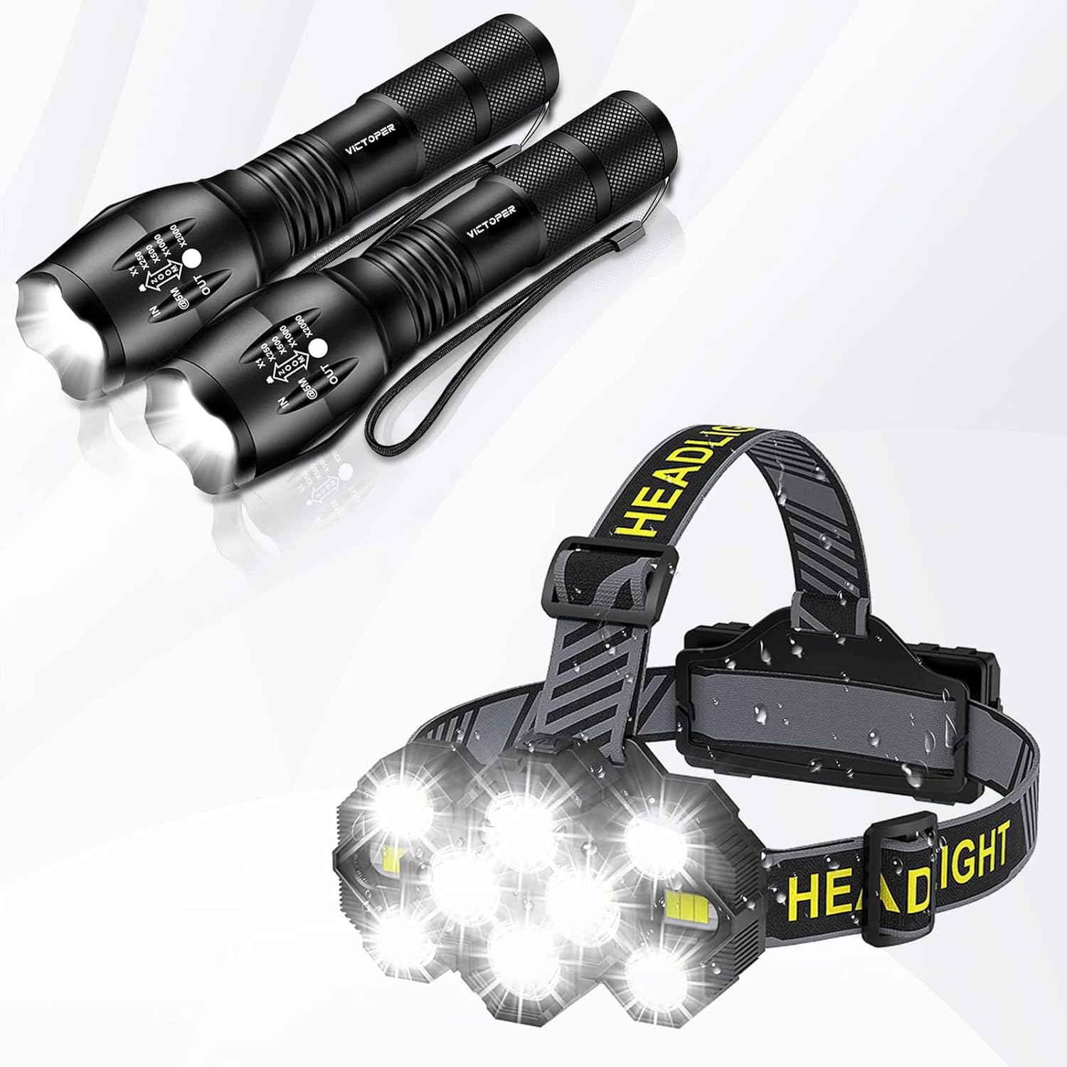 Victoper Headlamp and Tactical Flashlight package contents