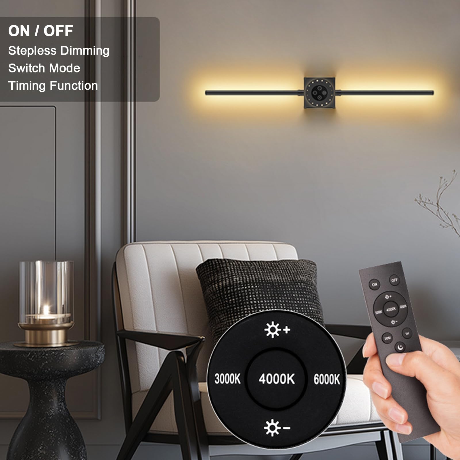 ANKBOY LED Wandleuchte Kabellos 78,5 Cm – Touch-Dimmer, 6000 MAh Akku, USB-C, Ohne Stromanschluss