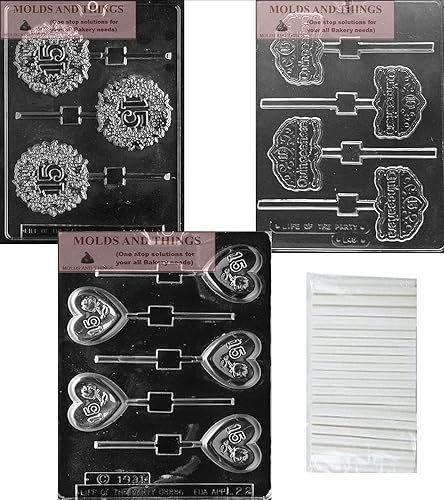 Quinceañera 15 en tiara lolly Molde de caramelo de chocolate Rose Heart Lolly 15 moldes de caramelo Sweet 15 Lolly Molde de chocolate con molde