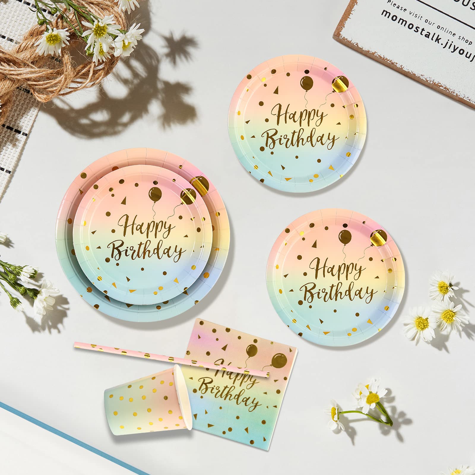 Vaisselle Jetable Anniversaire - Kit Pour 25 Personnes - Assiettes, Gobelets, Serviettes, Pailles
