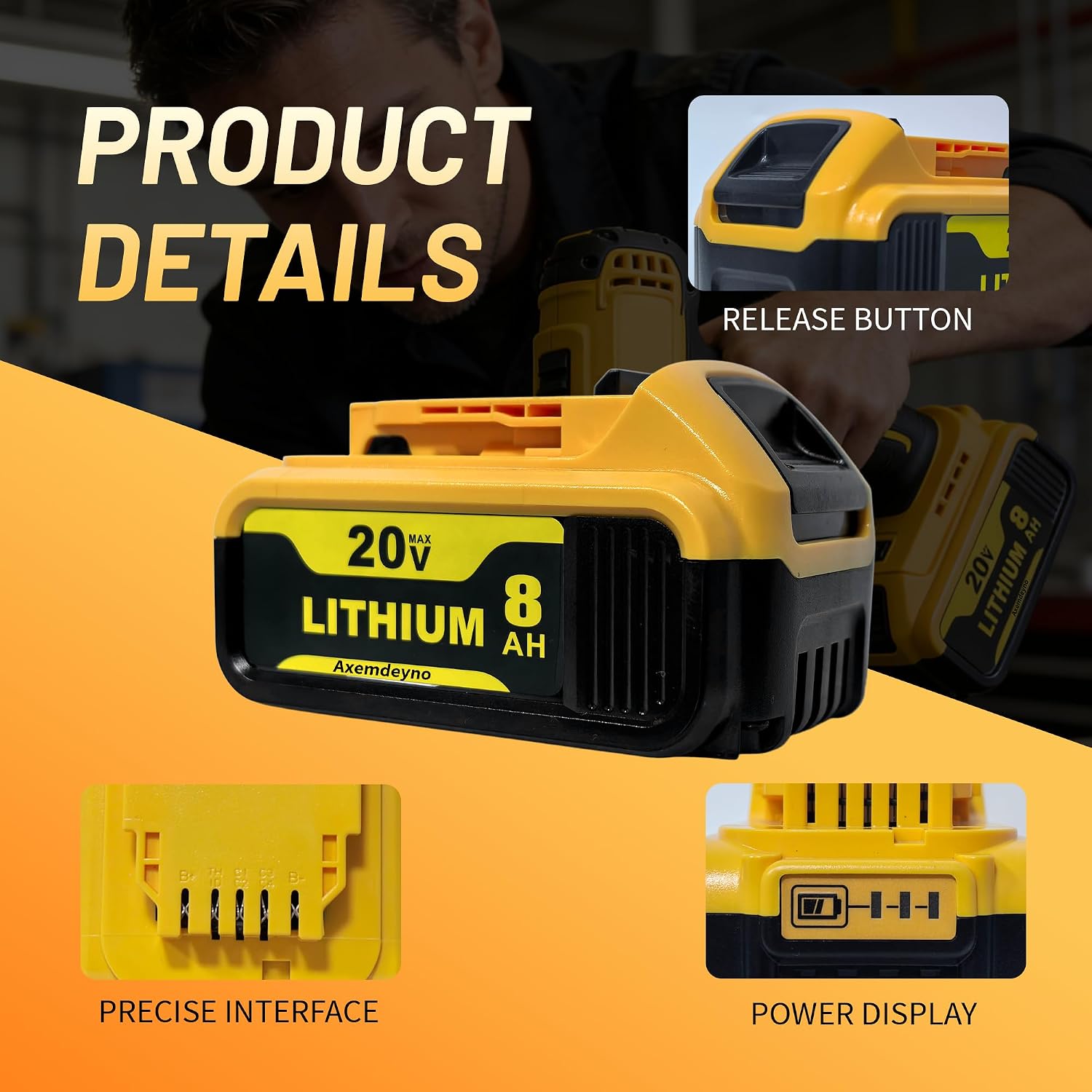 2Pack Replacement for Dewalt 20V Max Battery 8.0Ah Lithium Batteries Compatible with Dewalt DCB200 Cordless Power Tools