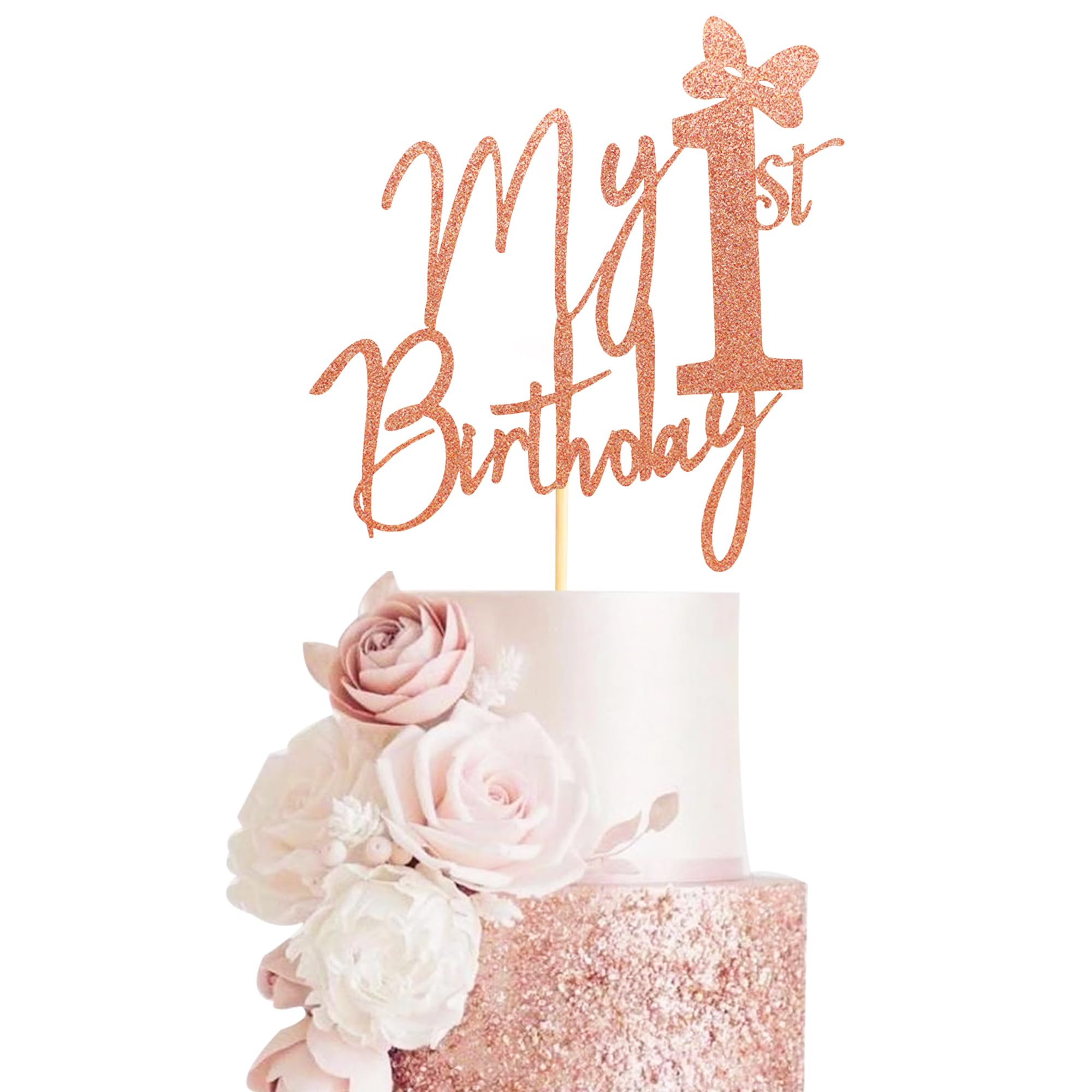 Tortenaufsatz „My 1st Birthday“ Mit Schmetterling – Kuchen-Deko Zum 1. Geburtstag Für Mädchen, Aus Glitzerkarton