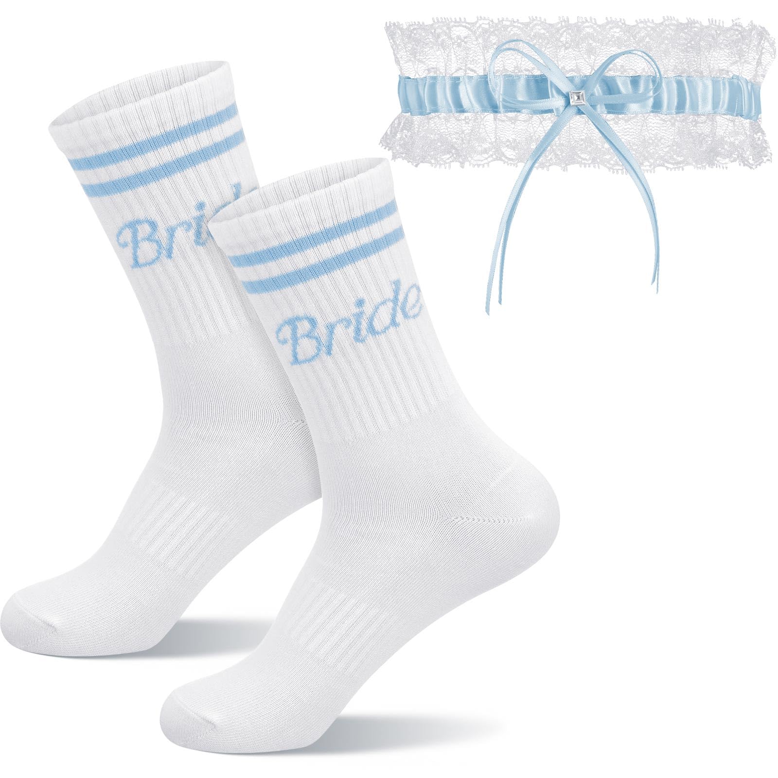 Braut Geschenk Set 2-teilig - Blaue Socken & Weißes Strumpfband