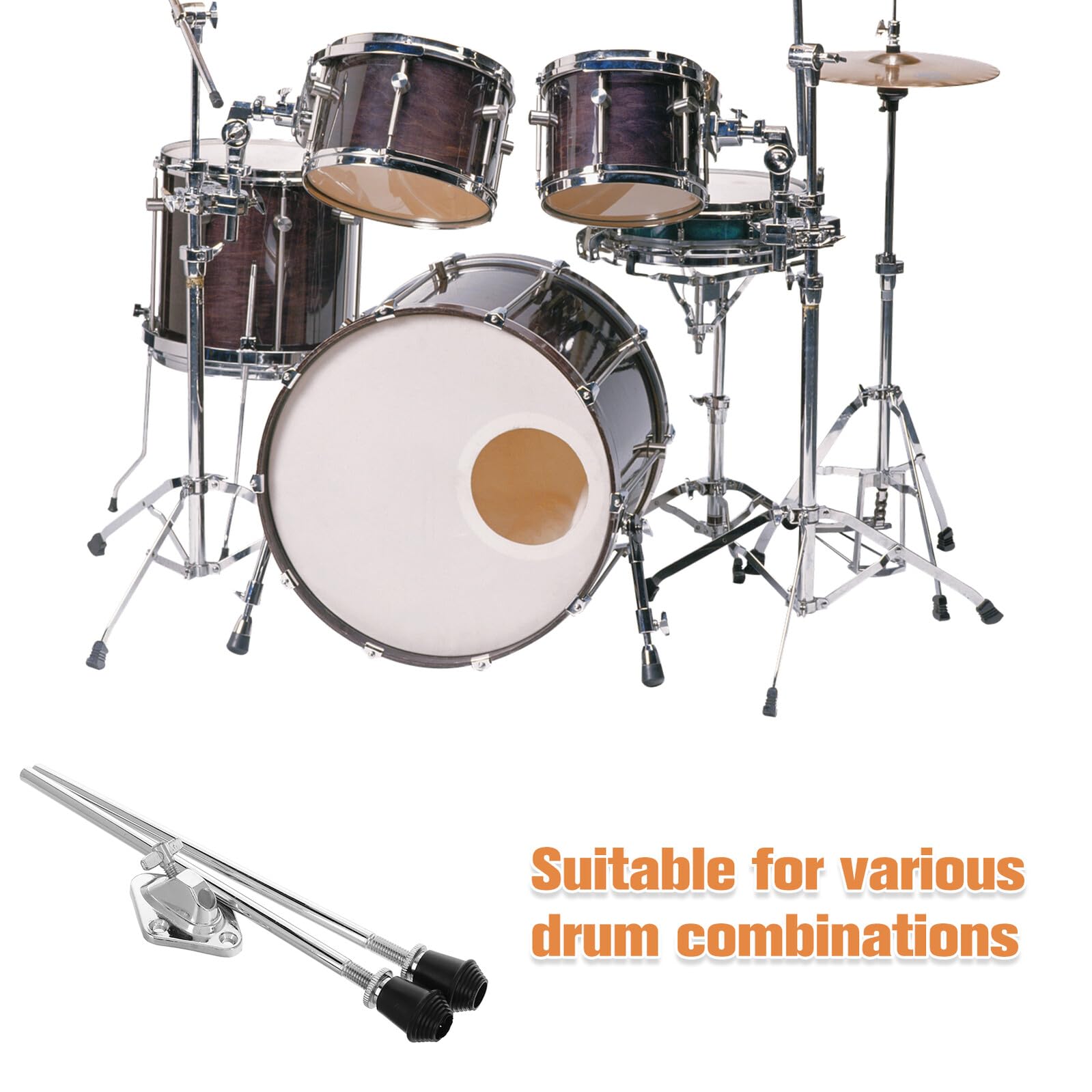 Beavorty Set 2 Pezzi Gambe per Grancassa in Metallo Base Antiscivolo, Supporto Doppio per Tom da Pavimento, Accessori di Ricambio per Batteria Professionale, Installazione Rapida