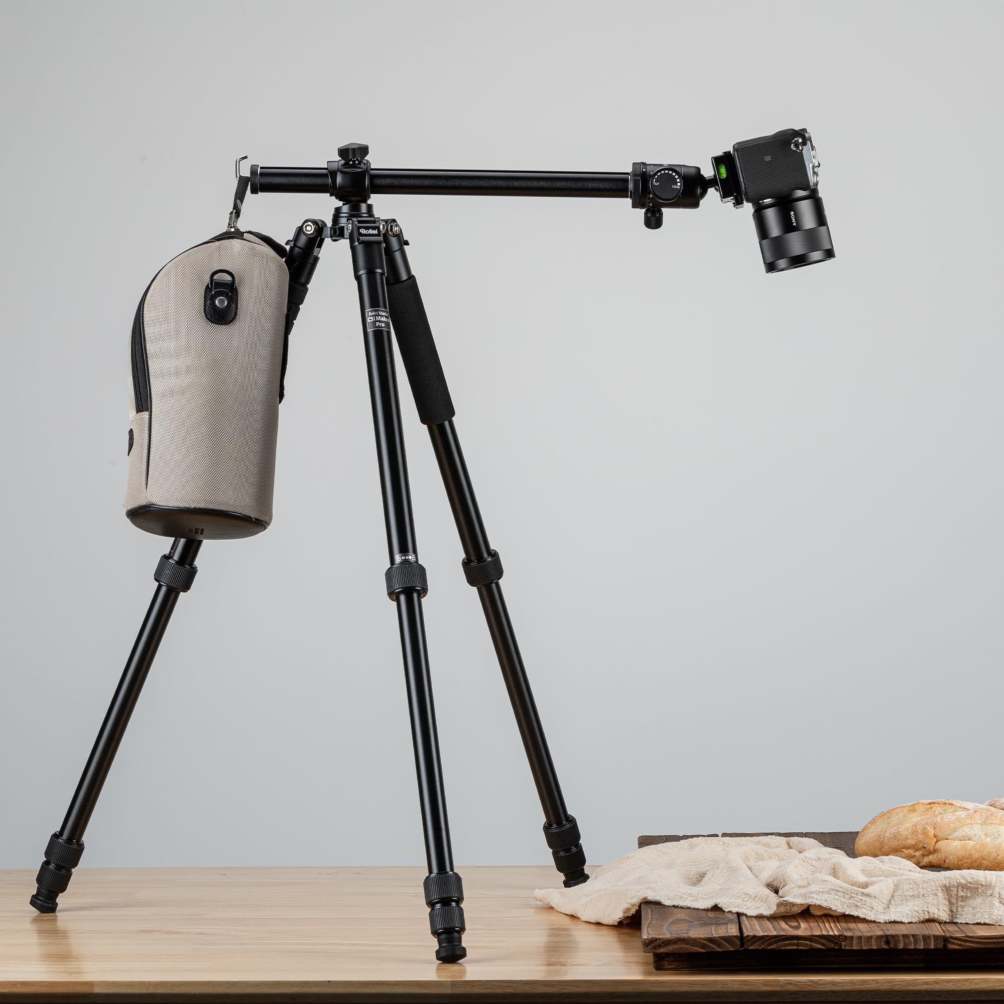 Rollei C5I MAKRO PRO I Aluminium Stativ I Schwarz I 3D-Kugelkopf I Einbeinstativ I Smartphone- Halterung I Schnellwechselplatte I 90° drehbare Mittelsäule