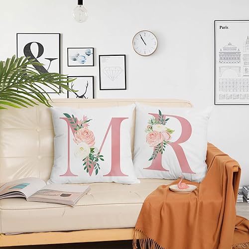 Miniatura 3 de Fundas de almohada decorativas del alfabeto de 18 x 18 pulgadas, fundas de almohada rosa con letra A, fundas de almohada con iniciales florales,