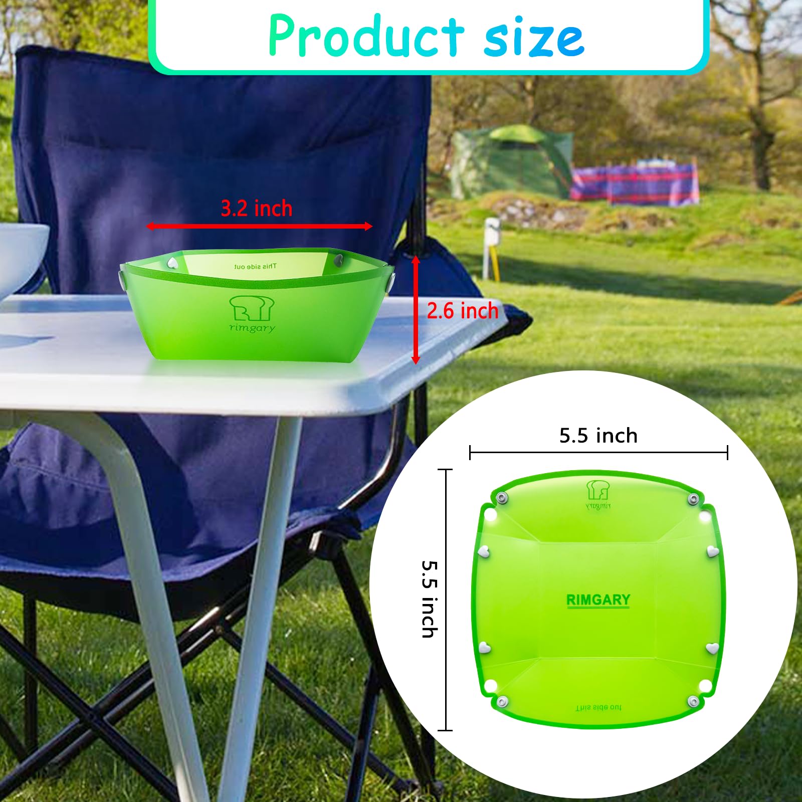 RIMGARY Collapsible Camping Bowl 6pc Plastic Bowl Sets (3 blue and 3 green) for Outdoor Snap Fold Plastic Plate Portable Cutting Board Cut Fruit Family Picnic Party Travel Easy to Carry Save Space