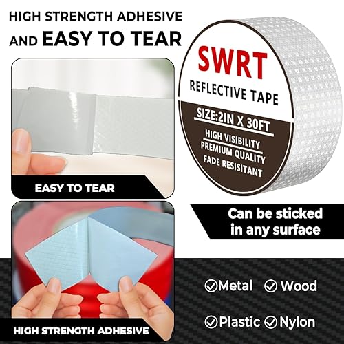 Miniatura 10 de SWRT Cinta reflectante de 2 pulgadas x 160 pies para exteriores, impermeable, rojo y amarillo fluorescente, cinta reflectante resistente y fuerte