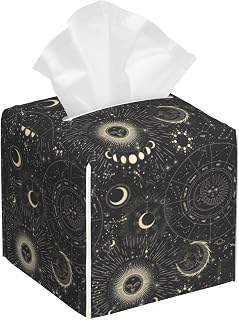 Zodiac Signs Leather Tissue Box Holder Moon Phases Tissue Box Cover Facial Paper Case Organizer Cube Napkin Dispenser for Bathroom Vanity Countertop Night Stand Office Car
