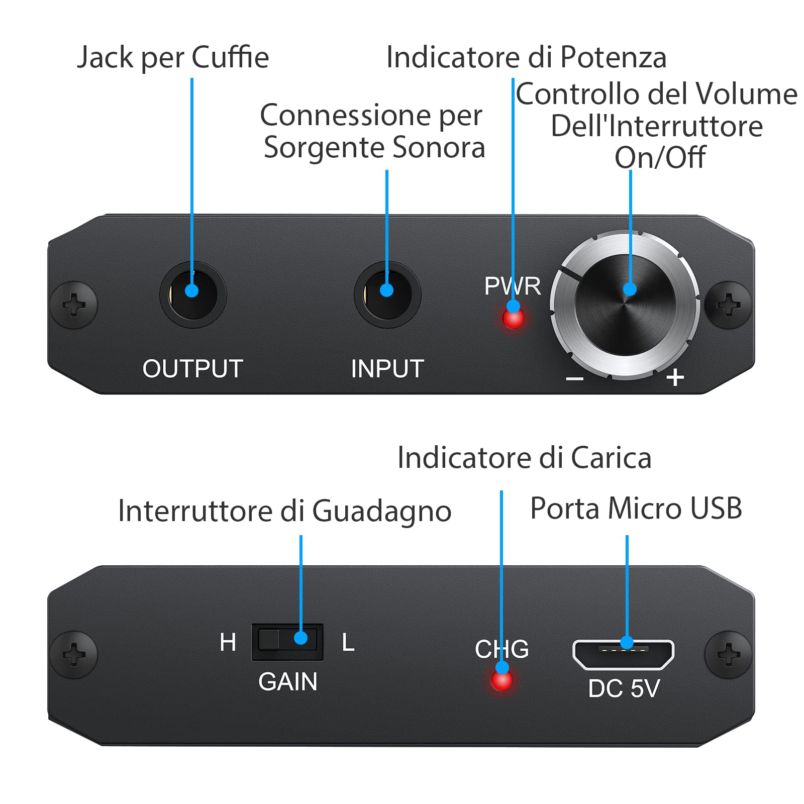 ESYNiC HiFi Amplificatore per Cuffie Portatile per Auricolari in Lega per MP3 Lettori Smartphone Laptop con USB Cavo 1.2M