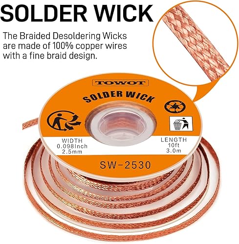 Miniatura 35 de TOWOT Mecha de soldadura, alambre de soldadura y ventosa de soldadura utilizada para quitar la soldadura y desmontar componentes eléctricos, trenza