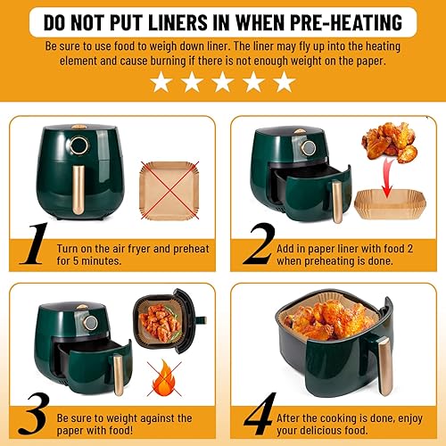 Miniatura 4 de Forros de papel desechables para freidora de aire, 125 piezas, cuadrados de 7.9 pulgadas, extra fuertes, forro de pergamino antiadherente, sin