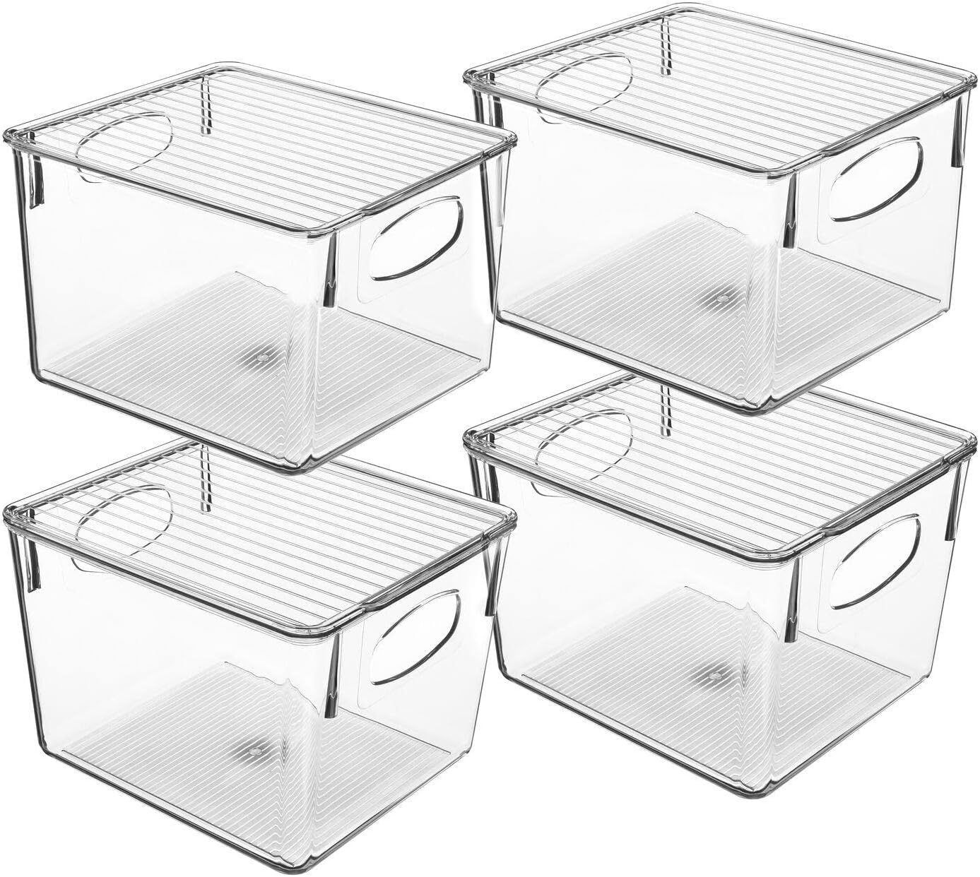 SensaitiN 4Pack Stackable Bins w Lid Fridge & Freezer Organizer Food Storage