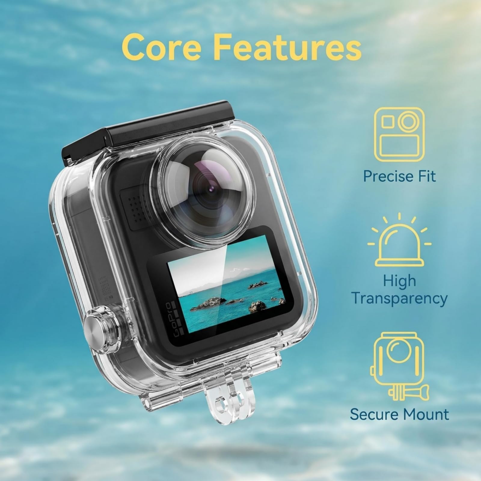 Boîtier étanche pour GoPro Max 2, 45M Boîtier de plongée Boîtier sous-Marin Boîtier de Protection Dive Case Accessoires pour GoPro Max 2