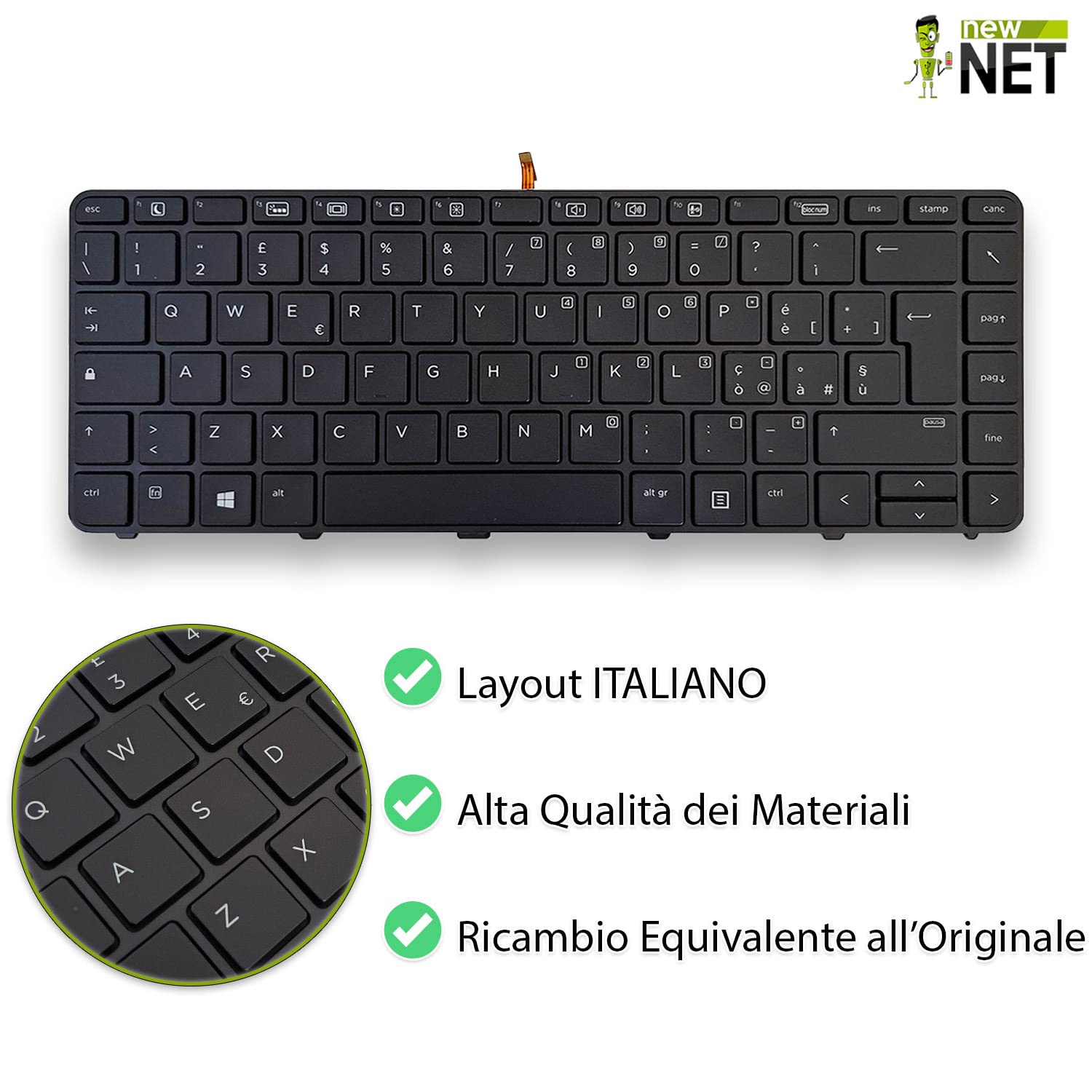 new net - Tastiera Compatibile con Notebook HP ProBook 11 G1 430 G3 430 G4 440 G3 440 G4 640 G2 640 G3 645 G2 645 G3 [Frame Nero - Retroilluminata - Layout ITA]