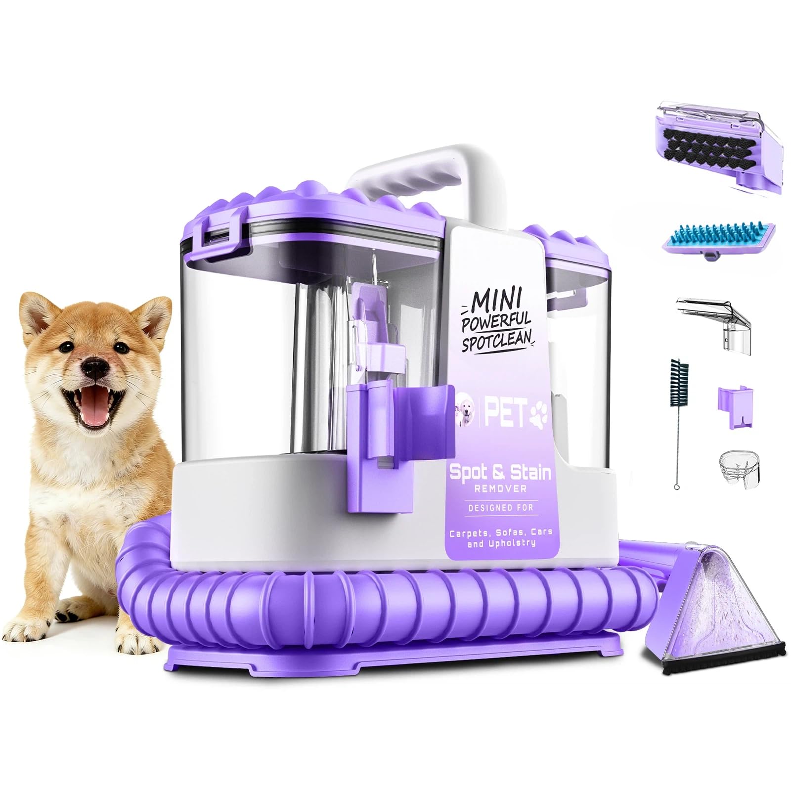 NYXAL Portable Carpet and Upholstery Spot Cleaner Machine, 20Kpa Powerful Suction with 5 Cleaning Tools, Lightweight Compact Design, Deep Clean for Car, Home, Violet