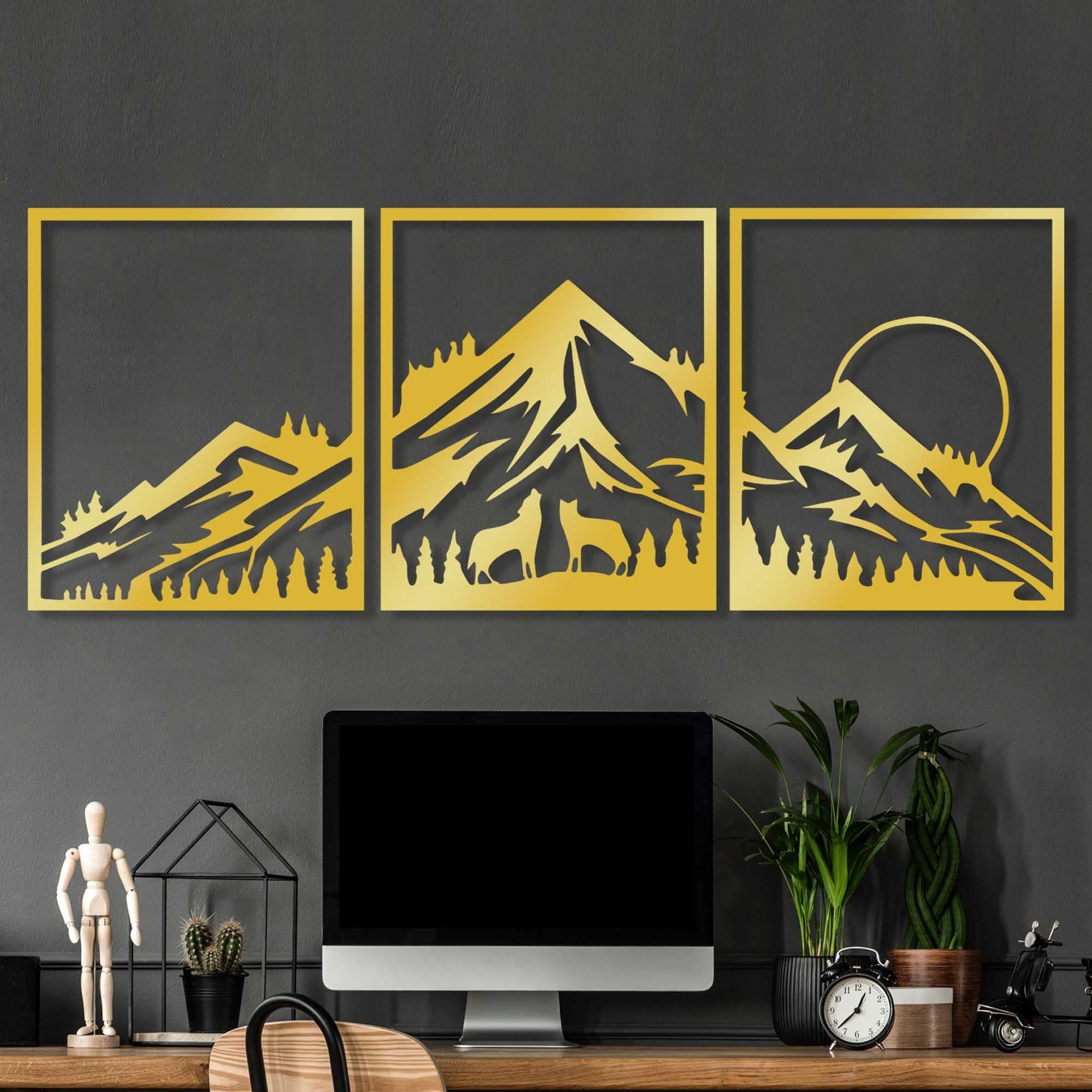 Elegant Gold Decorative Metal Wall Accessory (3 Pieces), 58 x 70 cm | Durable 1.5 mm Metal Body | Perfect for Modern Home Decor & Stylish Interiors