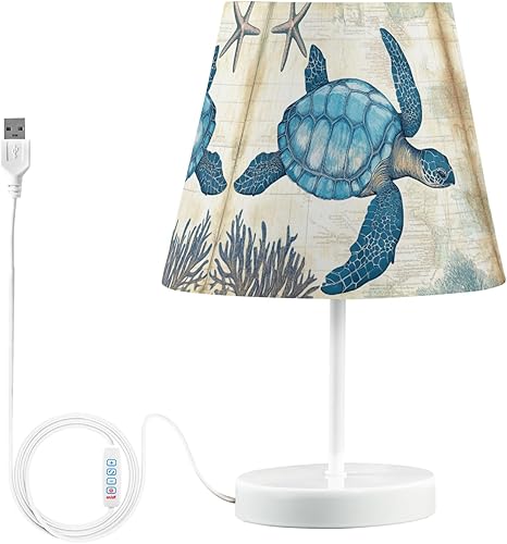 Miniatura 24 de Lámpara de mesa LED regulable con USB de 3 colores, estaca de madera de mar retro, gaviotas voladoras de 10.8 pulgadas de alto, luz de mesita de