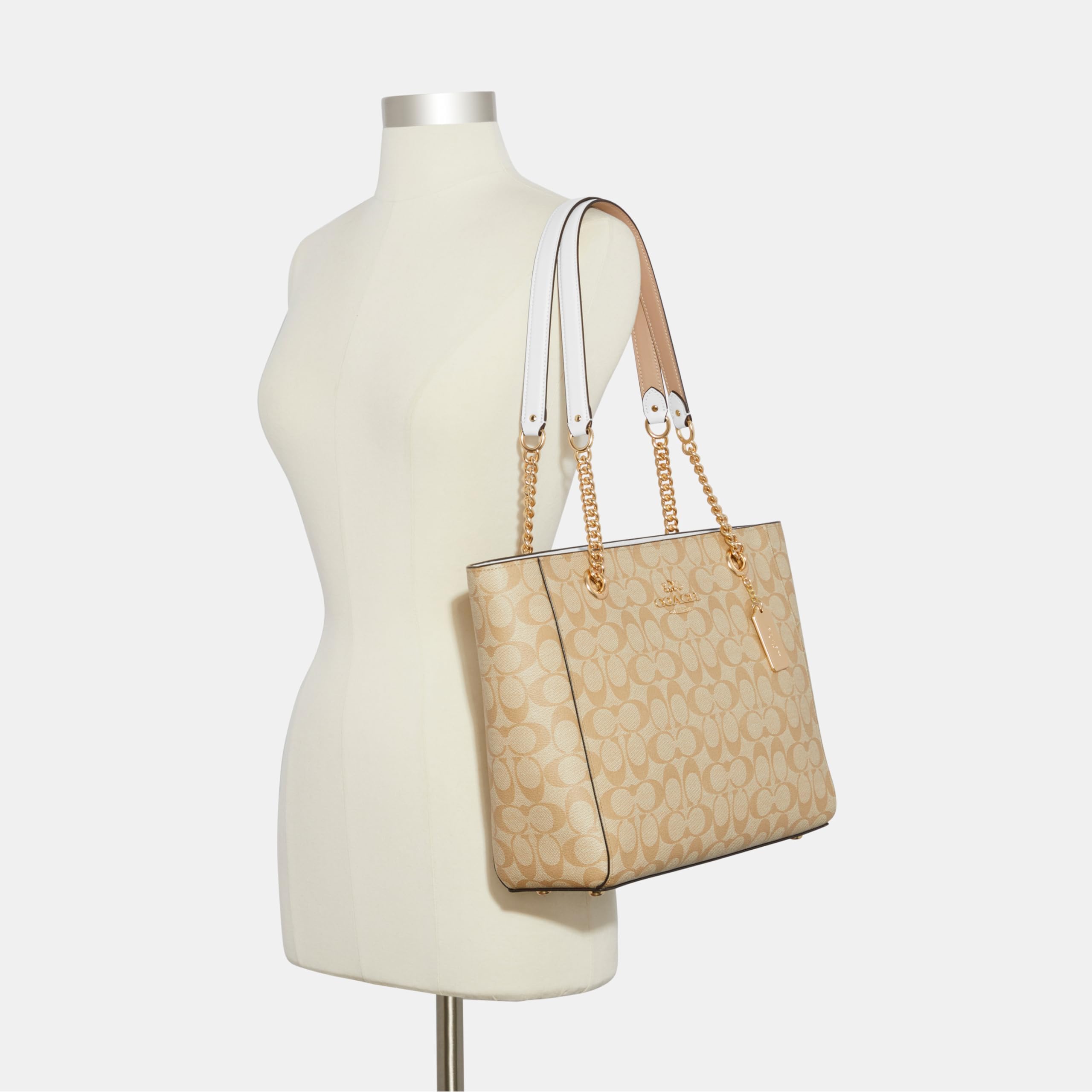 Coach Women's Cammie Leather Chain Tote, Light Khaki Chalk