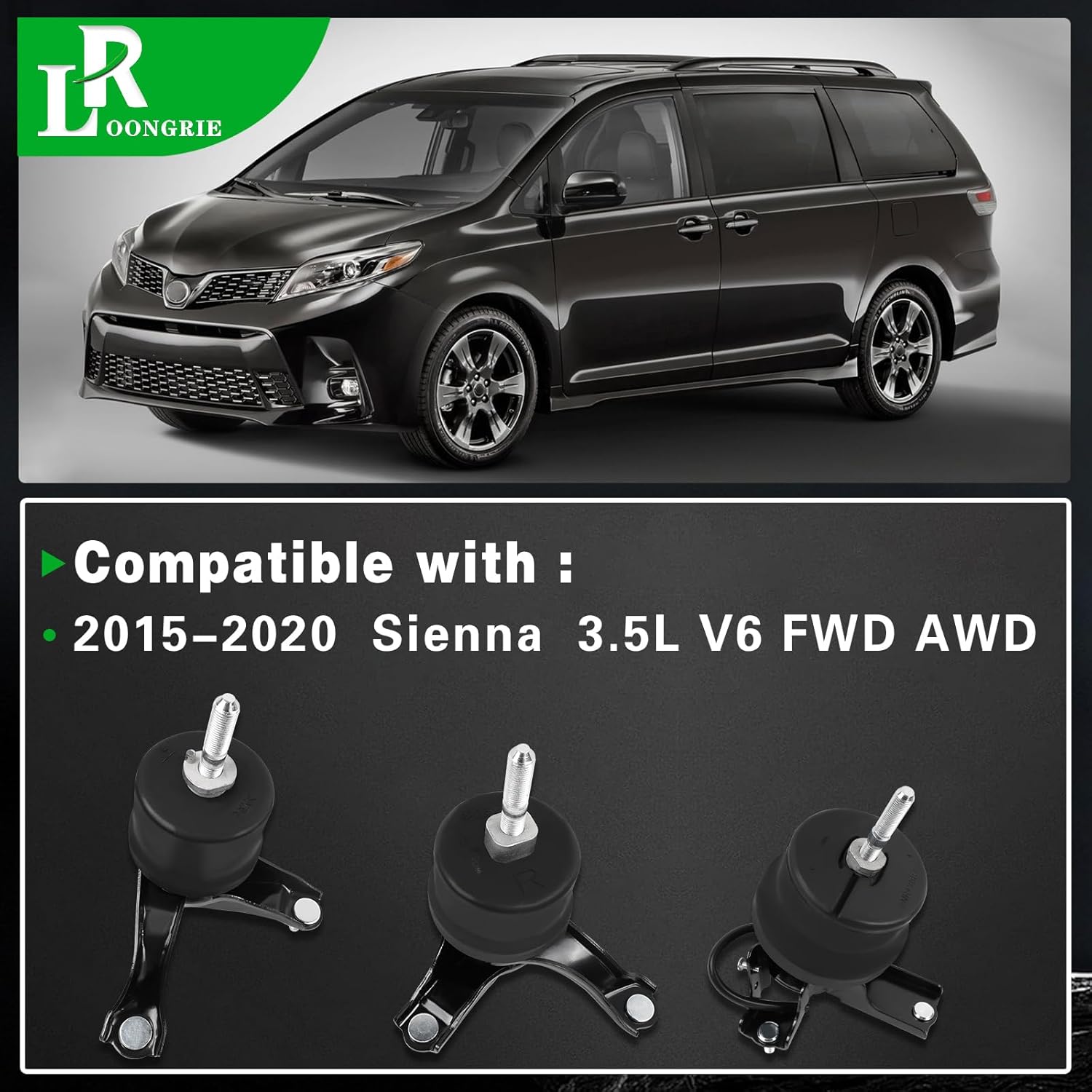 Engine Motor and Trans Mounts Compatible with 2015-2020 Sienna 3.5L V6 Engine (FWD AWD) Engine Mount,Replace OE A62036HY EM9238 A4288 EM9236 A42017HY SKM9884, Set of 3