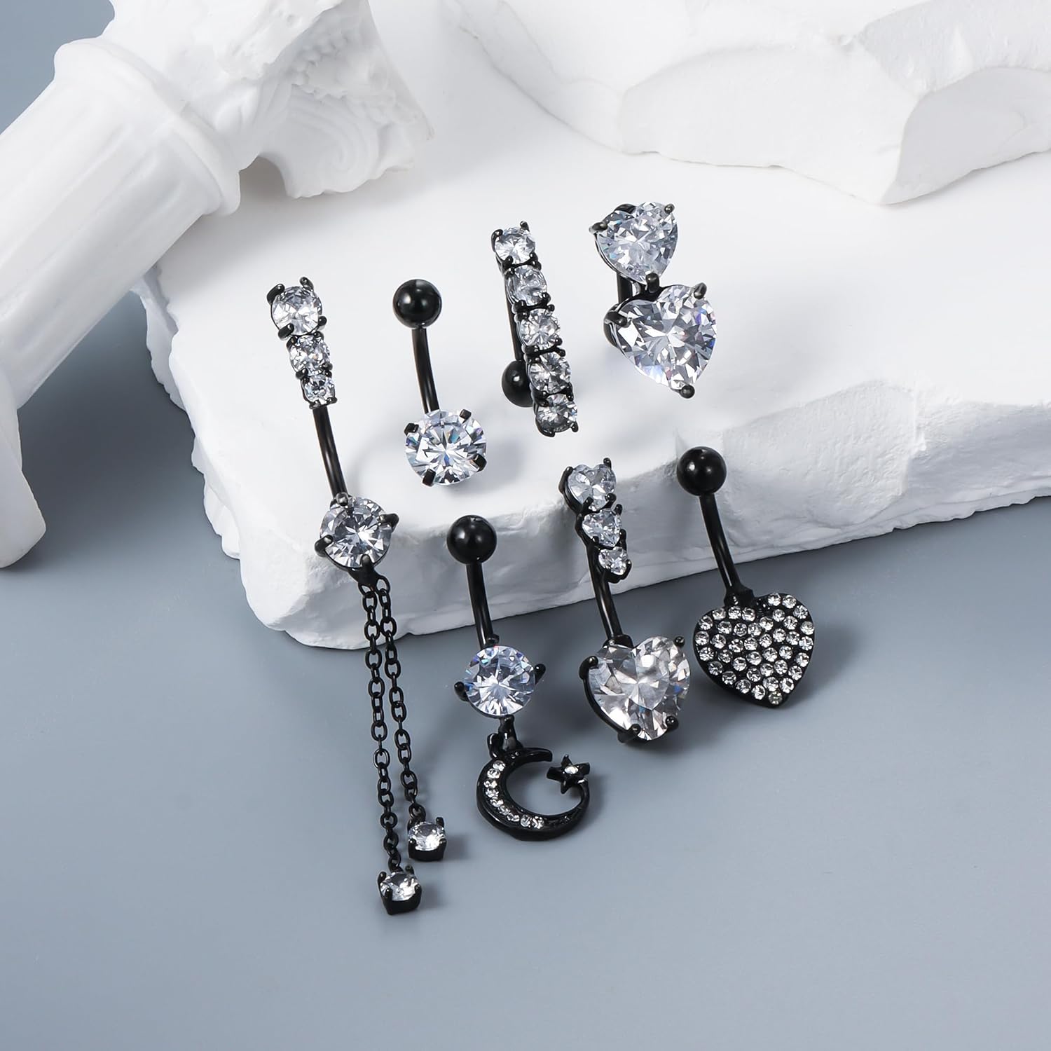 Vsnnsns 14G Heart Belly Button Ring Piercing Jewelry 316L Stainless Surgical Steel Cubic Zirconia Navel Rings Clear Heart CZ Reverse Belly Button Ring Piercing Jewelry for Women Men Hypoallergenic - Image 2