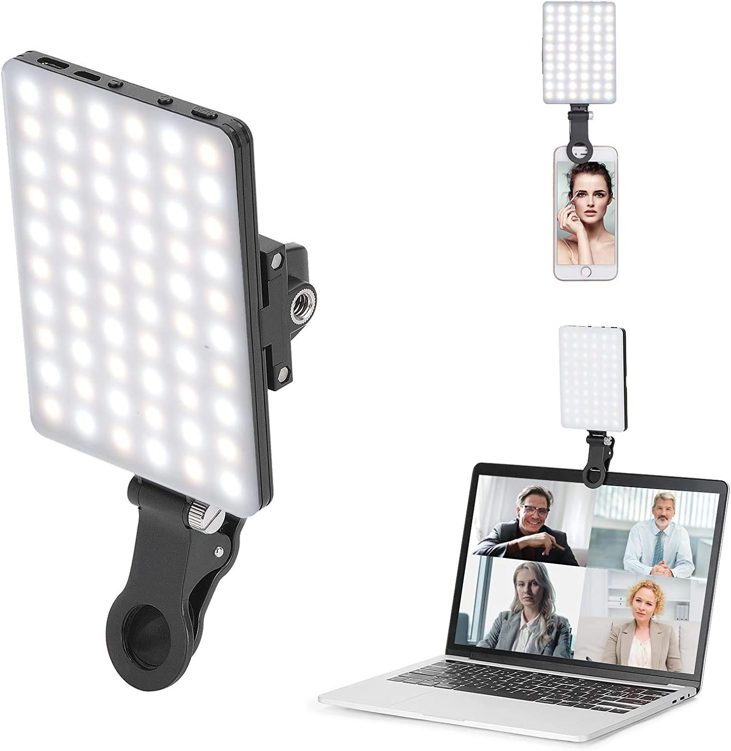 60 LED Video Light, 3200-5600K 3 Lighting Modes and Brightness 10 Levels Dimmable CRI95+ Portable Light for Phone, iPhone, Android, iPad, Laptop