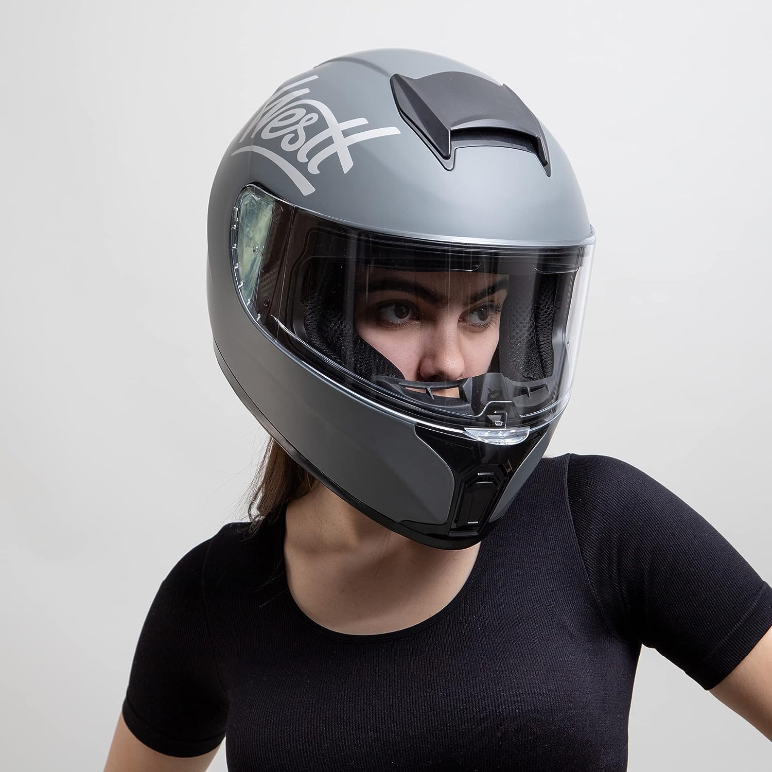 compact motorcycle helmet Westt Helmets profile design can be Color:Orange / Dawn Bazan frame-style_step over Osprey Packs - SS24