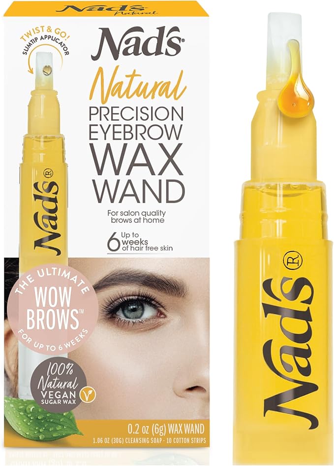 Nad's Natural Precision Eyebrow Wax Wand, Eyebrow Wax Kit, Sugar Wax, Hypoallergenic, Vegan No-heat Formula, Includes Wax Pen 6g, 10 Reusable Cotton Strips, 4 Pre-wax Soap